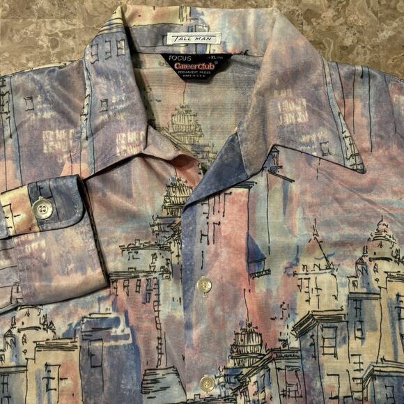 Vintage Career Club Shirt Mens XL Tall Butterfly Collar Disco Long Sleeve 70s - Picture 1 of 9